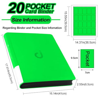 Premium 2000 Pocket Card Binder - 20 Pocket Trading Card Binder with Sleeves Fits 2000 Cards, Ringless Card Album for TCG - Model A，Brilliant Green - color: 20P - Brilliant Green