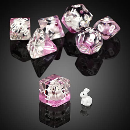 Rabbit dice set DND, DNDND 7PCS Resin Polyhedral dice set with Velvet Pouch for D&D Dungeons and Dragons Role Playing Games and Tabletop Games （Rabbit DND - color: Robbit