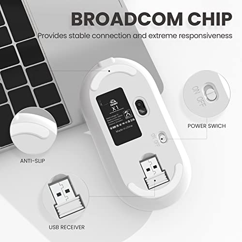 MAGIC-REFINER X1 Wireless Computer Mouse with Battery Level Visible, Silver | 2.4G Portable, Ultra Slim USB Mouse, Silent Click, 1600 DPI for Win/Mac/PC/Laptop/Computer/Office/Travel - color: Silver