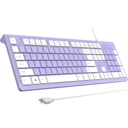 COLIKES Wired Keyboard, Ultra-Thin USB Wired Computer Keyboard, Low-Profile Keys, Spill-Resistant, Multimedia Keys, Compatible with Windows, Mac, Chrome, Linux, and Android-Purple - color: Purple