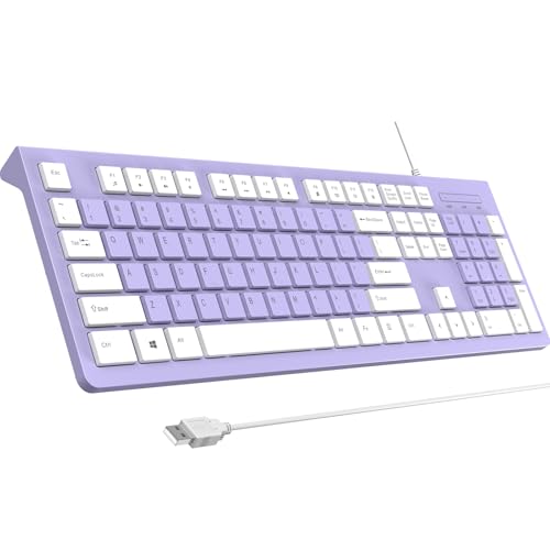 COLIKES Wired Keyboard, Ultra-Thin USB Wired Computer Keyboard, Low-Profile Keys, Spill-Resistant, Multimedia Keys, Compatible with Windows, Mac, Chrome, Linux, and Android-Purple - color: Purple