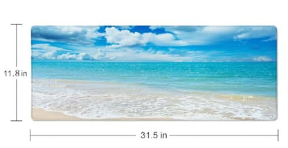 Desk Mat, Beaches Sunny Day Extended Gaming Mouse Pad Large, 31.5"x11.8" Big Mouse Pad with Non-Slip Base and Stitched Edge, Long Computer Keyboard Mouse Mat for Home Office Work - color: Beaches Sunny Day