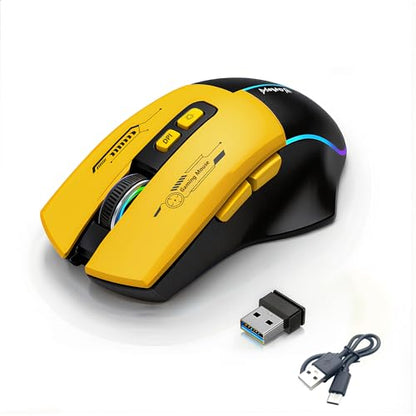 Wireless Mouse，Rechargeable Mouse, Ergonomic Mouse with 4 Adjustable DPI up to 2400, RGB Breathing Lights, Compatible with Laptop, Chromebook, PC, Desktop, Mac, Notebook (Yellow)