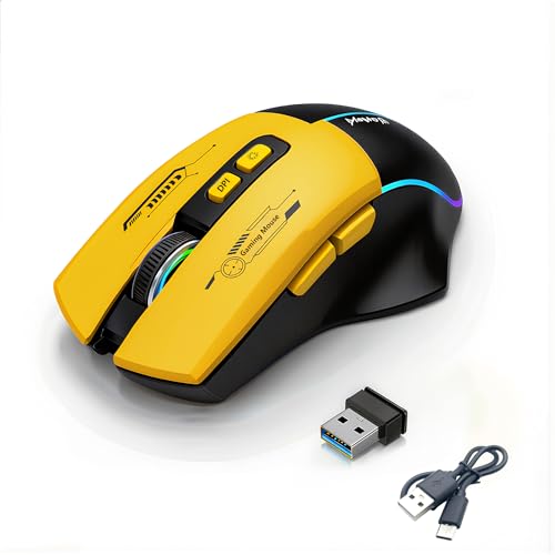 Wireless Mouse，Rechargeable Mouse, Ergonomic Mouse with 4 Adjustable DPI up to 2400, RGB Breathing Lights, Compatible with Laptop, Chromebook, PC, Desktop, Mac, Notebook (Yellow)