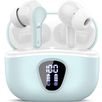 Wireless Earbuds, Bluetooth 5.4 Headphones HiFi Stereo, Bluetooth Earbuds with ENC Noise Cancelling Mic, IP7 Waterproof in Ear Earphones, 48H, LED Display Ear buds for Pad Workout Sports, Azure - color: Azure