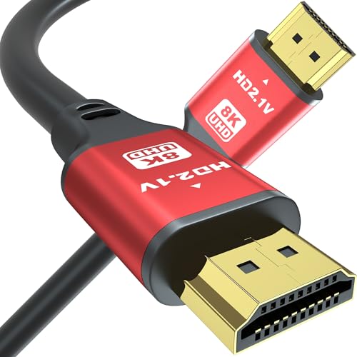 10FT HDMI 2.1 Cable 8K60Hz 4K120Hz, 48Gbps Ultra High Speed HDMI Cable with Gold Plated Connectors, Red Aluminum Housing, for PS5, Xbox Series X, 4K TV, Projector, Wall Mount TV, Living Room Setup. - size: 10FT