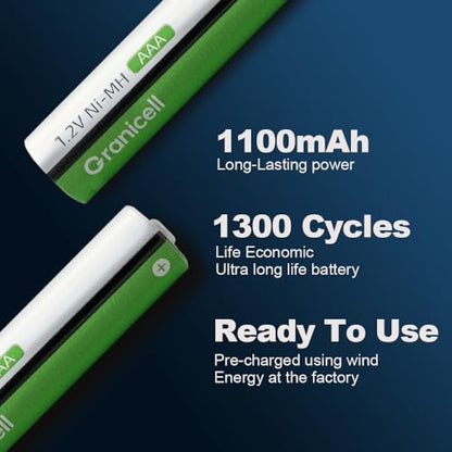 Granicell AAA Rechargeable Batteries 1100 mAh High Capacity 1300 Cycle,1.2V NiMH Low Self Discharge Triple AAA Battery,4 Pack - style: AAA-4