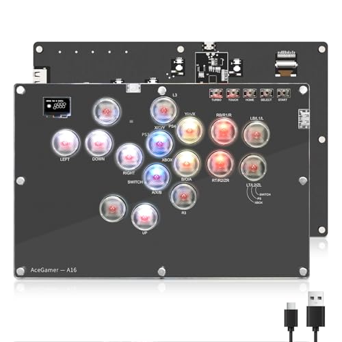AceGamer Arcade Stick 16Keys All-Button Gamer Finger with Turbo Functions, Custom RGB, Arcade Controller Street Fight for PC/PS3/PS4/Switch/Steam Game Keyboard-Supports Hot Swap (Black) - color: black