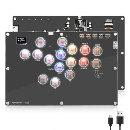 AceGamer Arcade Stick 16Keys All-Button Gamer Finger with Turbo Functions, Custom RGB, Arcade Controller Street Fight for PC/PS3/PS4/Switch/Steam Game Keyboard-Supports Hot Swap (Black) - color: black