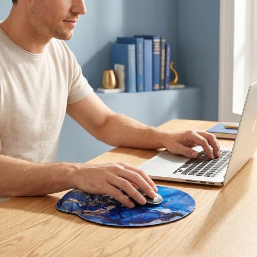 KONVINIT Ergonomic Mouse Pad with Wrist Rest, Small Mousepad with Non-Slip Rubber Base and Smooth Surface, Dark Blue Mouse Pads for Desk, Office Desk Accessories - color: Blue Marble
