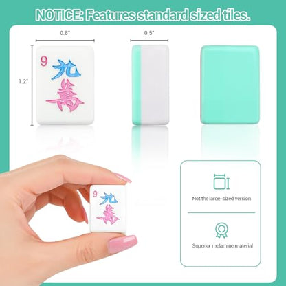 American Mahjong Tile Set, 166 Tiles (1.2”), Cute Mini Tiles-Sky-Blue Glaze | Mahjong Tile Set with Carrying Bag, Dice, Mat, Portable Travel Complete Game Set for Home Outdoor Enthusiast Gift - color: Sky-blue Glaze
