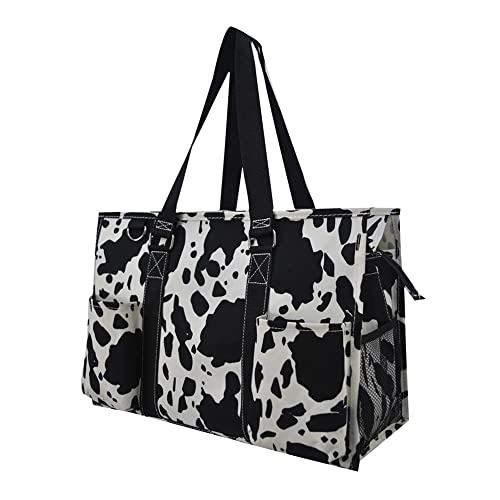 NGIL Utility Water Resistant Tote Bag | Work Tote for Women, Nurse Bag, Teacher's Choice Purse, Gym Bag, Everyday Organizer Top Zipper Closure - color: Cow Splatter-black