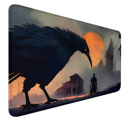 MTG MATS, 24" x 14" TCG DND Playmats Stitched Edges for Trading Card Smooth Rubber Surface Anti-Slip Mouse Pad with Storage Bag Thickened 3mm for Magic Playmat Gaming Mat - color: Giant Crow, size: Playmat Without Zones