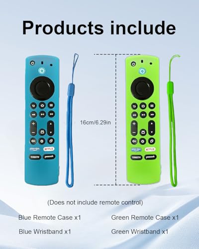 2-Pack Silicone Remote Cover for Toshiba/Insignia, Green & Blue | Soft Silicone TV Remote Controls, Anti-Slip & Drop-Resistant, Includes Lanyard for Easy Carrying, for Toshiba Remote - color: Green + Blue