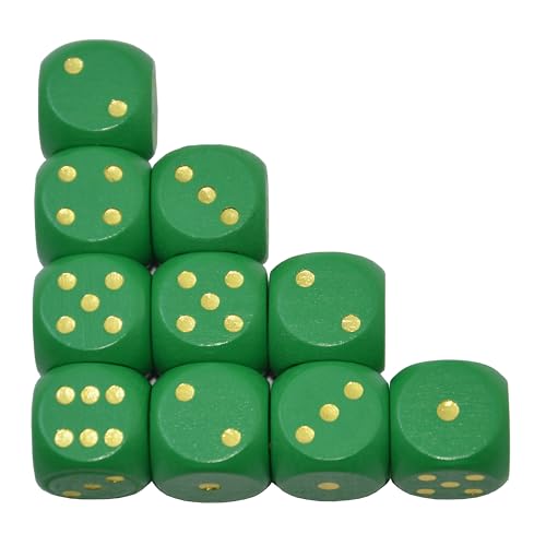 Set of 10 16MM Six Sided D6 Round Wooden Dice Set (Green) - color: Green