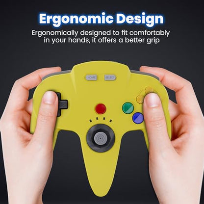 2 Pack Wireless N64 Controller for Switch 1 & 2, N64 Console, Lemon/Cyan | (Built-in Vibration) (Rechargeable) (3D Analog Stick), 2.4 GHz USB & N64 Receiver Made for Switch Online, Windows PC, macOS - color: Two Pack Lemon/Cyan