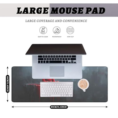 Bear Gaming Mouse Pad Dark Gothic Headphones Blood Art Large Gaming Mouse Mat with Stitched Edges,Non-Slip Waterproof Rubber Base Mous Mat Office Computer Keyboard Laptop 31.5x11.8 Inch - color: Bear_04, size: 31.5L x 11.8W inches