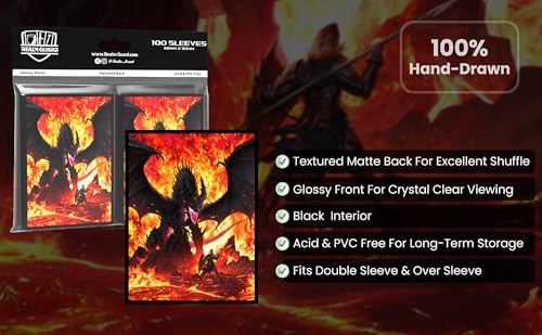 (Fire Dragon) 100% Hand-Drawn 100ct Textured Matte TCG/MTG Card Art Sleeves by Realm Guard