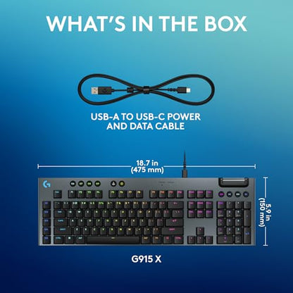 Logitech G915 X Wired Mechanical Gaming Keyboard, Double-Shot PBT Keycaps, Fully Programmable Keys, RGB Backlit Mac/PC Gaming Keyboards, Aluminum Finish, GL Tactile Switches, Black (Renewed) - style: Wired