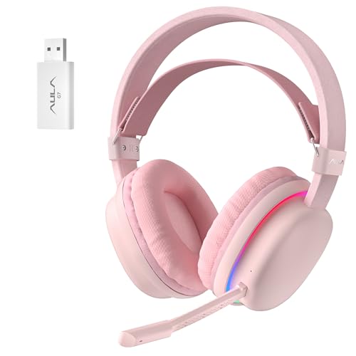 AULA G7 Wireless Gaming Headset with Detachable Noise Canceling Mic, 40mm Driver, BT5.3 Gaming Headphones with RGB Light, 10ms Latency,60Hr Battery,PC Gaming Headset for PS5,PS4,PC,Wired Mode for Xbox - color: Pink, size: G7