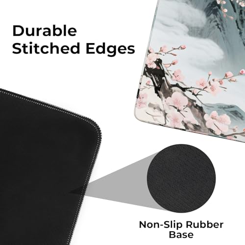 Large Fox Mouse Pad, Chinese Landscape Gaming Desk Mat 31.5X15.7 | HD Print, Non Slip Rubber Base, Waterproof Fabric Top, Stitched Edges, Ideal Gift for Dorm, Home, Office & Back to School - color: Pink