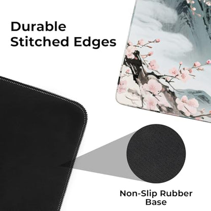 Large Fox Mouse Pad, Chinese Landscape Gaming Desk Mat 31.5X15.7 | HD Print, Non Slip Rubber Base, Waterproof Fabric Top, Stitched Edges, Ideal Gift for Dorm, Home, Office & Back to School - color: Pink