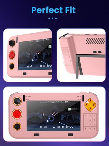 for My Arcade Atari Gamestation Go Silicone Grip Case With 2Pcs 6H PET Soft Film Screen Protector–Shockproof Non-Slip Full Protective Cover,Anti-Scratch Drop Protection Gaming Console Case,Pink