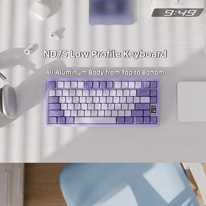 OOCTPK Mechanical Keyboard, Chilkey ND75 LP Wireless Gaming Keyboard with LCD Screen, Bluetooth 5.3/2.4G/USB-C, Hot Swappable Per-Key RGB Custom, Thin Front, Wrist Rest, Full-Aluminum, PC/Mac Support - color: Purple