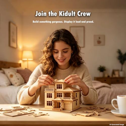 3D Wooden Puzzles for Adults,Miniature Villa Model Kit,DIY Wooden Craft for Home Office Decor,Stress Relief & Screen-Free Activity,Gift for Adults, Teens, Dads, DIY Lovers - style: Three Layers
