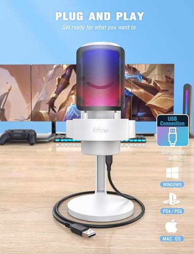 FIFINE Gaming USB Mic and Arm Stand, PC Computer RGB Microphone for Live Streaming, Meeting, Podcasting, Video, with Monitoring Headphone Jack, Light Control, for MAC OS/Windows (A8W+BM63)
