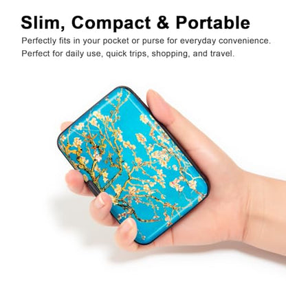 Credit Card Holder Small RFID Blocking Wallet Business Metal Slim Mini Aluminum Hard Case for Women Men - color: Almond Blossoms
