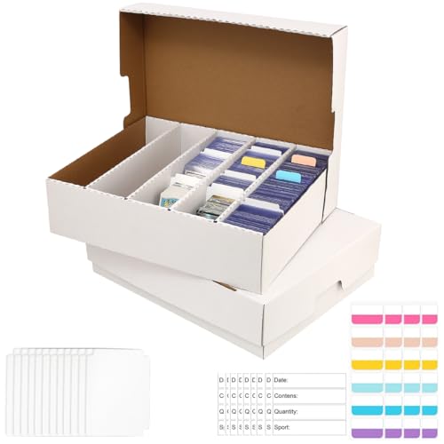 Sports Card Box 5 Row 3200 Count,Cardboard Card Storage Box with Divider Bulk Card Storage Baseball Card Boxe,Sports Cards Storage Box for Card Game Storage Box for PKMN/TCG/Magic/Mtg(2Pack) - size: Large-2Pack