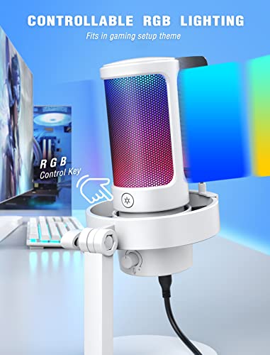 FIFINE Gaming USB Microphone with Metal Boom Arm Bundle, PC Computer Streaming Mic with Mute, RGB, Gain Knob, Microphone Arm Stand with Desk Clamp Kit for Recording/Podcast (A8+BM63 White)