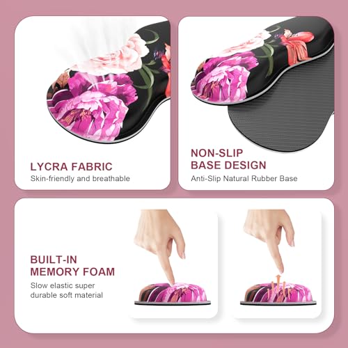iLeadon Mouse Pad Set, Peony Flower Desk Mat for Keyboard and Mouse | Mouse Pad and Keyboard wrist rest,Coaster, Desk Mat Set with Stitched Edge & Non-Slip Base, Desk Pad Mat for Work Gaming - color: Peony Flower