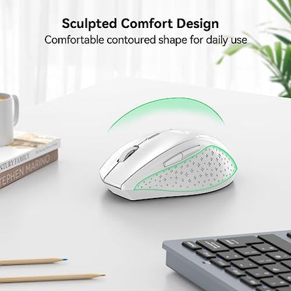 TECKNET 2.4G Wireless Mouse, 4800 DPI Ergonomic Computer Mouse, USB, White | Mouse for Laptop with USB Receiver, 6 Adjustable DPI, Quiet Click, 30-Month Battery, 6 Button, Portable for PC Chromebook Mac - color: White