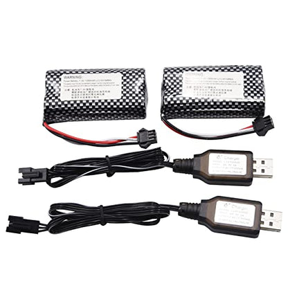 Blomiky 2 Pack 7.4V 1200mAh 8.88Wh Li-ion Rechargeable Battery with Black SM-3P Plug and Cable Replacment for Some Old Version RC Trucks / 1575 Battery 2