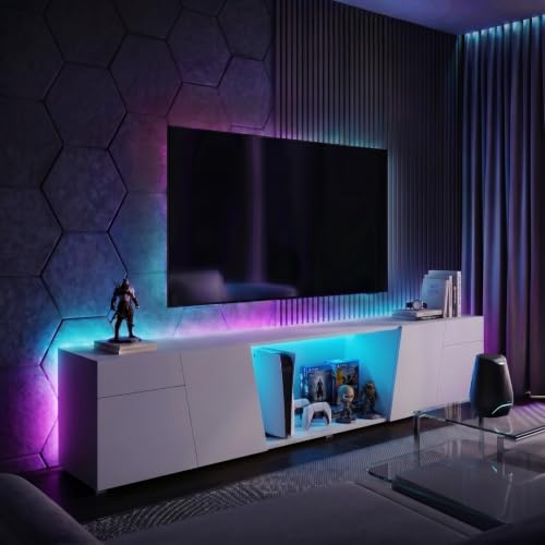 LED Backlight for TV Stand & Media Console, 26.2ft Multicolor + Tunable White LED Strip Lights with App & Remote, Music Sync Dimmable, TV Bias Lighting, Standoff Mount Kit (4 Mounting Options) - color: Multicolor + Tunable White, size: TV Stand & TV Unit