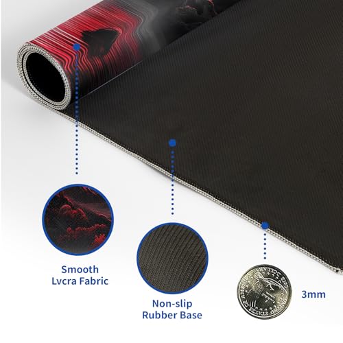 Darkness Red Moon Mouse Pad Abstract Red Mouse Pad 31.5x11.8 Inch Non-Slip Rubber Base Large Mousepad Stitched Edges Keyboard Mouse Mat Desk Pad for Office and Home(2) - color: Darkness Red Moon 2
