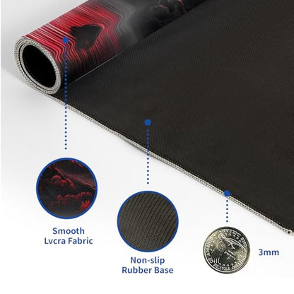 Darkness Red Moon Mouse Pad Abstract Red Mouse Pad 31.5x11.8 Inch Non-Slip Rubber Base Large Mousepad Stitched Edges Keyboard Mouse Mat Desk Pad for Office and Home(2) - color: Darkness Red Moon 2