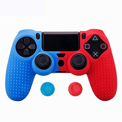 PS4 Controller DualShock4 Skin Grip Anti-Slip Silicone Cover Protector Case for Sony PS4/PS4 Slim/PS4 Pro Controller with 2 Thumb Grips (Blue and Red) - color: Blue and Red