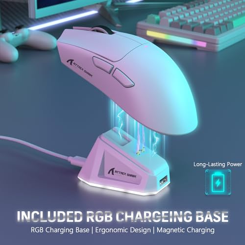 ATTACK SHARK X11 59g Lightweight Wireless Gaming Mouse,RGB Magnetic Charging Dock,PixArt PAW3311 Gaming Sensor,Tri-Mode-BT/2.4G Wireless/Wired Mouse,22000 DPI,5 Programmable Buttons for Pc/Mac(White) - color: white