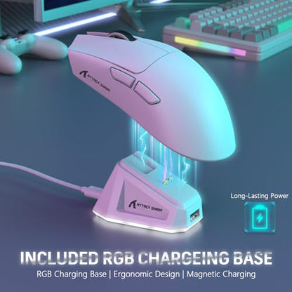 ATTACK SHARK X11 59g Lightweight Wireless Gaming Mouse,RGB Magnetic Charging Dock,PixArt PAW3311 Gaming Sensor,Tri-Mode-BT/2.4G Wireless/Wired Mouse,22000 DPI,5 Programmable Buttons for Pc/Mac(White) - color: white