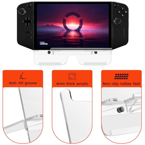 Acrylic Stand Base Compatible with Lenovo Legion GO Console | Anti-Slip Holder Desktop Playstand for 2023 Legion GO Gaming Handheld PC, Easy Charging Design, Clear Stand Only