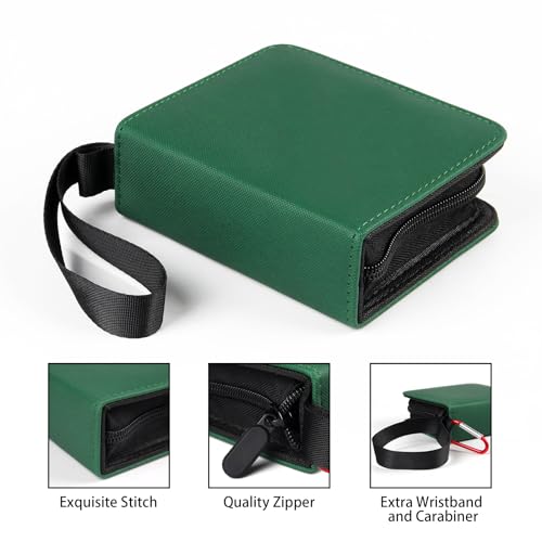 GEAoffice Small 1 Pocket Card Binder Holds 80 Cards, Zip Close, Green | Super Lightweight, 40 Removable Acid-free & Non-PVC Sleeves, PU Leather, Card Album Binder for TCG, MTG, Sports&Games, Gifts - color: Green-Dia