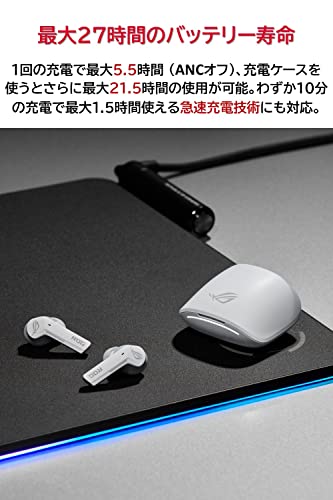 ASUS ROG Cetra True Wireless Gaming Earbuds – Bluetooth, Low-Latency, ANC Noise Cancelling, Touch Control, IPX4 Water Resistant, 27Hr Battery, Wireless Charging, for PC, Mobile, Switch, Ally/X - White - color: White, size: Cetra True WL (In-Ear)