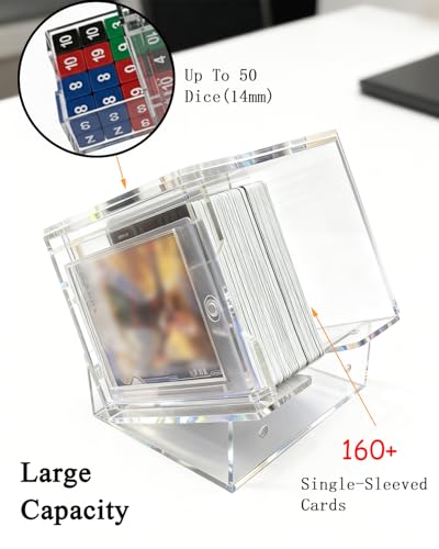 Card Deck Box Compatible with MTG Commander Acrylic Commander Deck Box with Commander Card Display - Holding 100 Double Sleeved Cards Dice Tray 2 Dividers - Clear