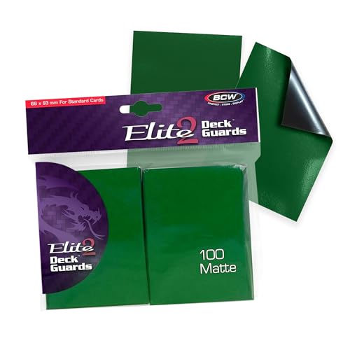 BCW Elite2 Matte Card Sleeves – Green | Anti-Glare Front | Textured Back | Fits Standard 2.5" x 3.5" Cards - 100 Pack - color: Green