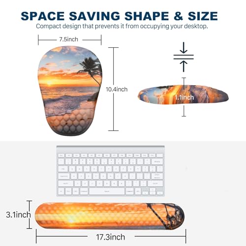 Ergonomic Mouse Pad and Keyboard Wrist Rest with Massage Design, Space-Saving Mouse Pad Wrist Support, Memory Foam Wrist Rest with Non-Slip PU Base for Computer Desk, Beach - color: Massage03-beach