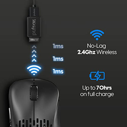 Pulsar Gaming Gears - Xlite v2 Wireless Gaming Mouse, Ultra Lightweight 2.1 oz (59 g), Ergonomic, 2.4 Ghz 1 ms 20000 DPI Optical Sensor PAW3370 Domestic Genuine Product (Medium, Wireless, Black) - color: Black, size: Medium, style: Xlite V2
