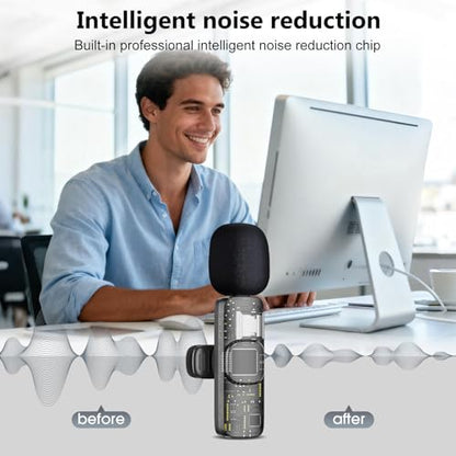 wireless lavalier microphone, suitable for iPhone/Android phones/cameras/computers/four in one lavalier microphone, suitable for video and audio recording, TikTok, etc., with microphone Bags, black